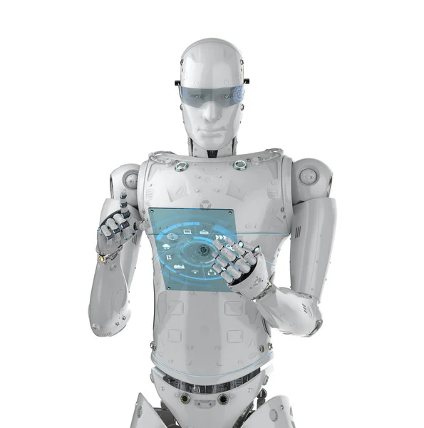 Robot con tableta de vidrio — Foto de Stock