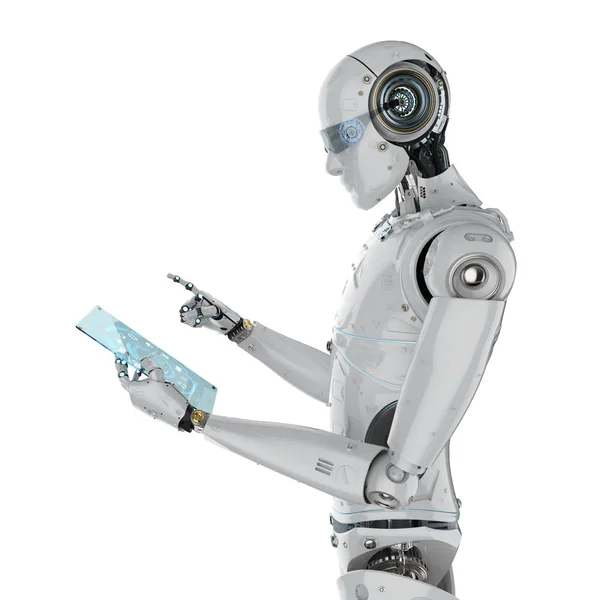 Robot with glass tablet — Stock Photo, Image