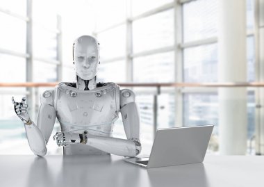 robot iş üstünde laptop