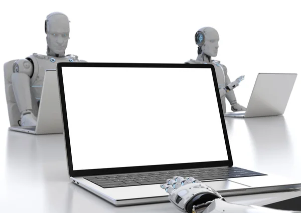 Robot werk op laptop — Stockfoto