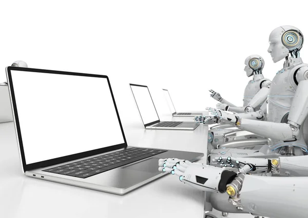 Robot werk op laptop — Stockfoto
