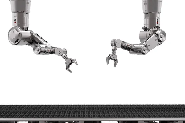 Lengan robot dengan garis konveyor — Stok Foto