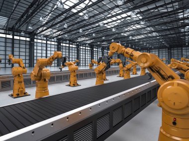 robot kol konveyör hattı ile