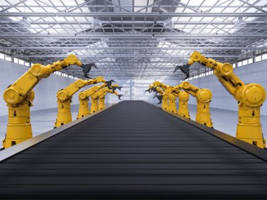 robot kol konveyör hattı ile