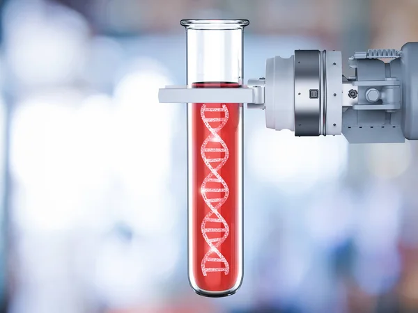 robot holding test tube with dna helix