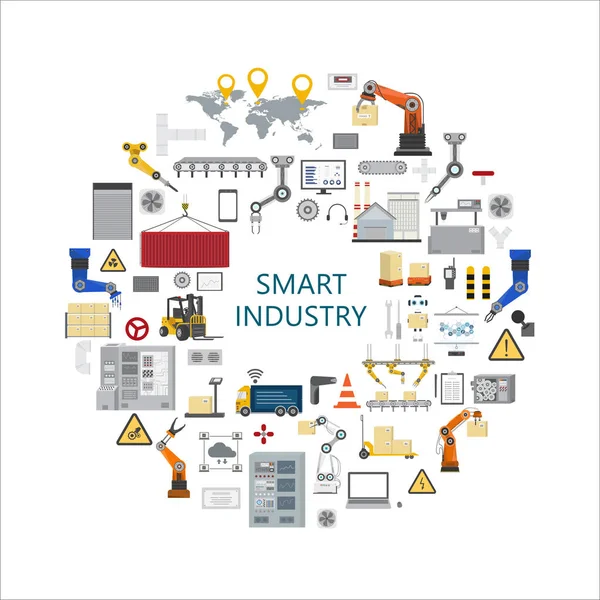 Concepto Industria Inteligente Con Ilustración Vectores Diseño Plano Equipos Fábrica — Archivo Imágenes Vectoriales