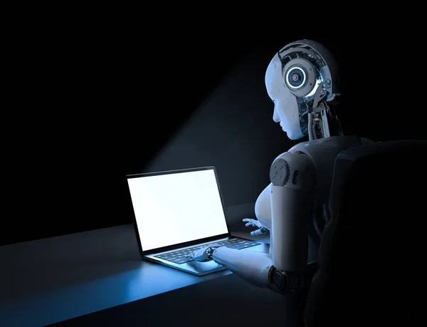 Female cyborg with computer — Stock Photo, Image