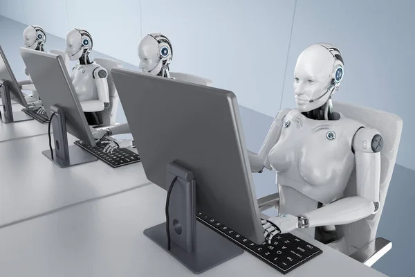 Vrouwelijke cyborg met computer — Stockfoto