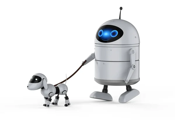 Android robot z psem robot — Zdjęcie stockowe