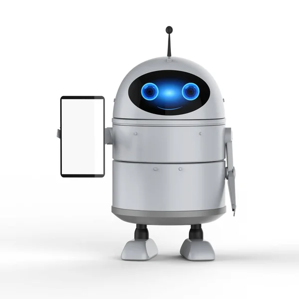 Robô Android com telefone celular de tela vazia — Fotografia de Stock