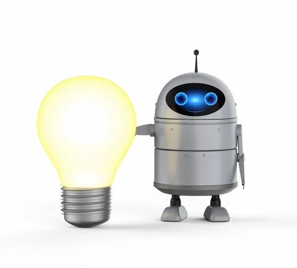 Android robot with light bulb — Stock Photo, Image