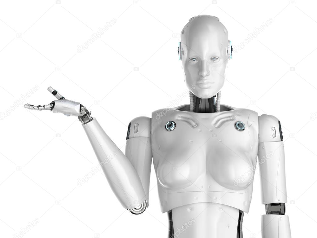 Female cyborg or robot open hand