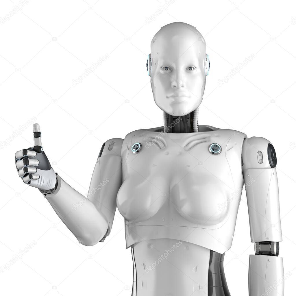 Female cyborg or robot thumb up