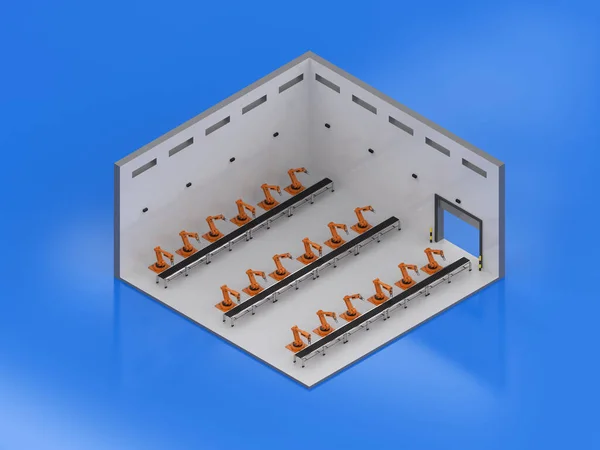Werksfließband isometrisch — Stockfoto