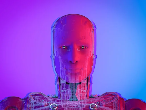 Cyborg oder Roboter mit künstlicher Intelligenz im Neonlicht — Stockfoto