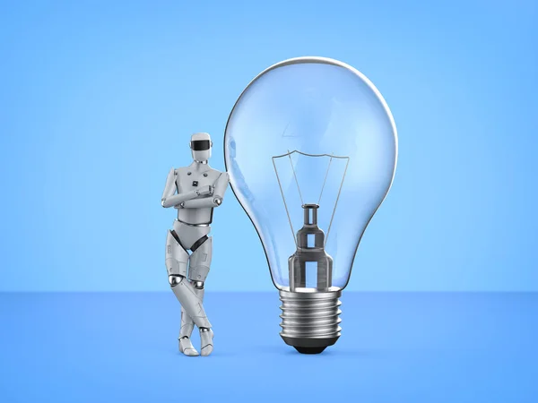 Artificial intelligence cyborg or robot with light bulb — 스톡 사진
