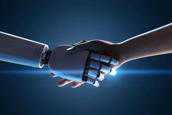 机器人与人类握手 — 图库照片