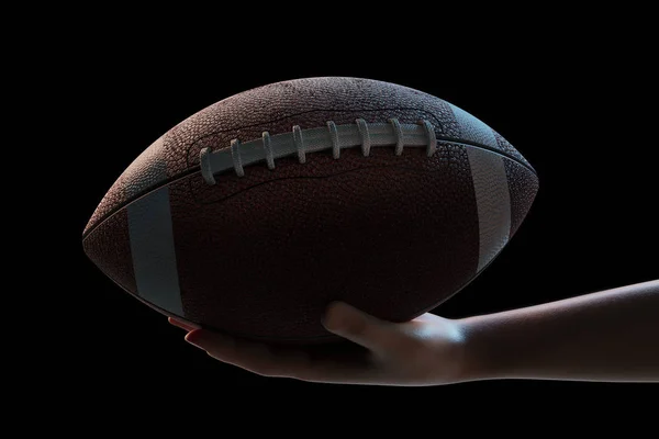 Hand hold american football ball — 스톡 사진