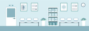 Bekleyen alan vektör illüstrasyonuyla hastane içi