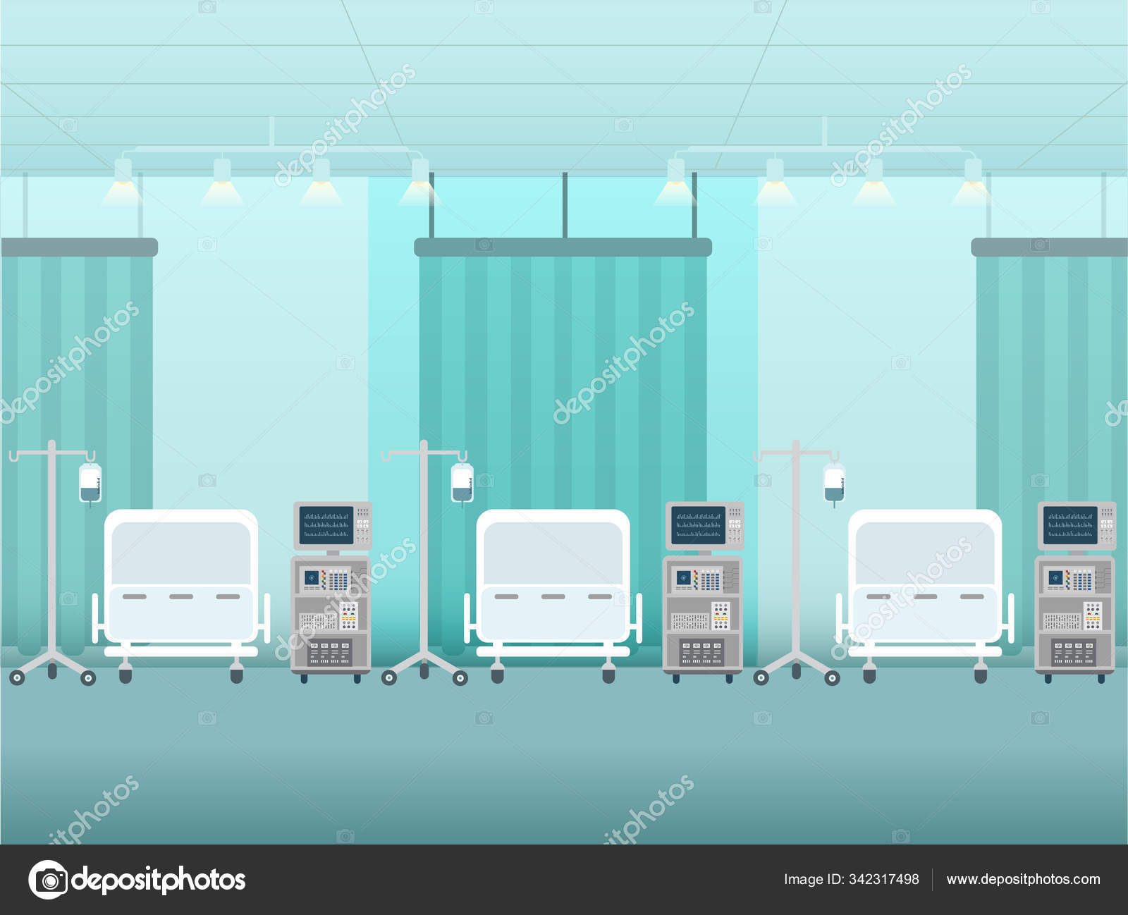 Hospital Interior Inpatient Room Bed Amenities Vector Illustration