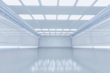 3D iç mekan beyaz ve temiz boş oda veya fabrika 