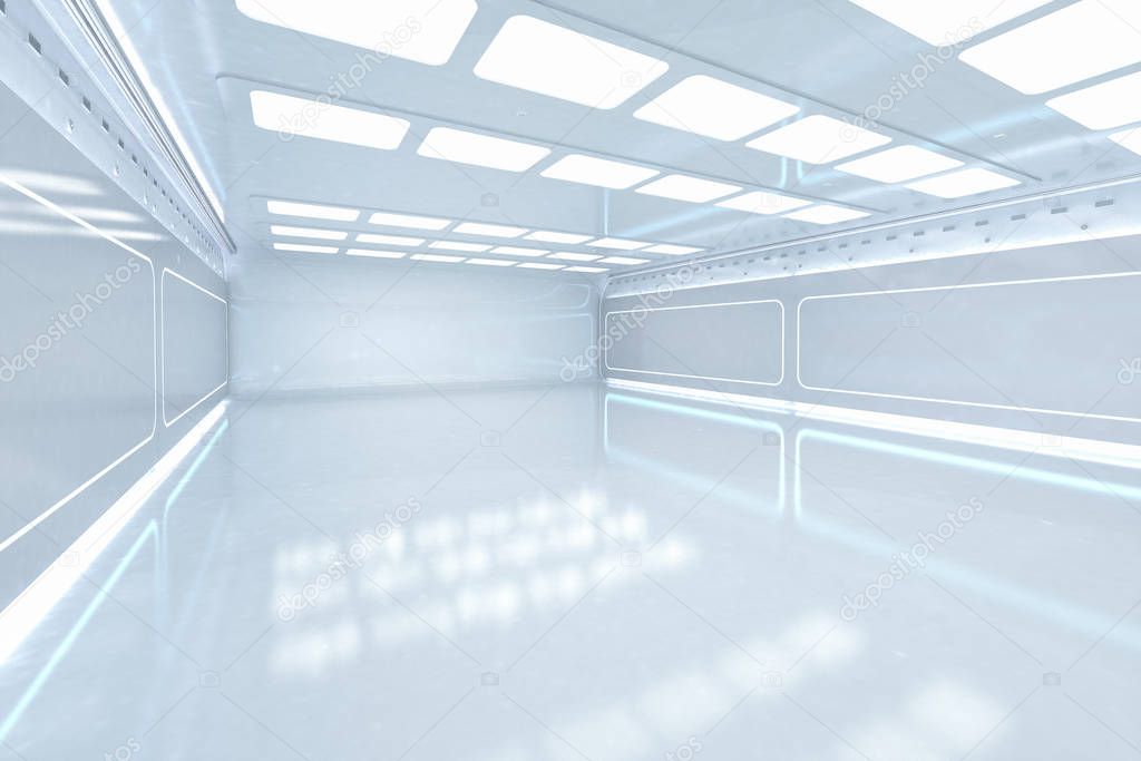 3d rendering interior white and clean empty room or factory 