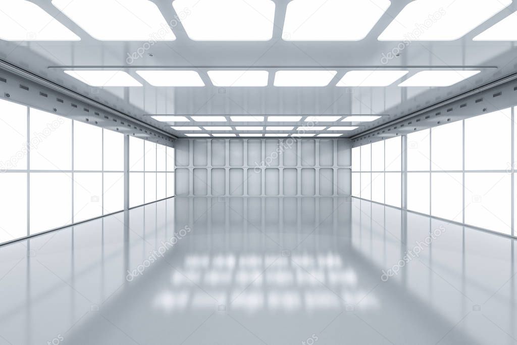 3d rendering interior white and clean empty room or factory 