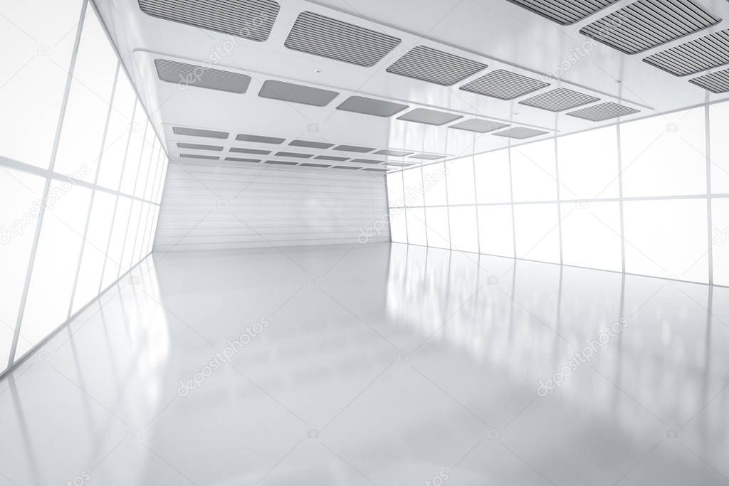 3d rendering interior white and clean empty room or factory 