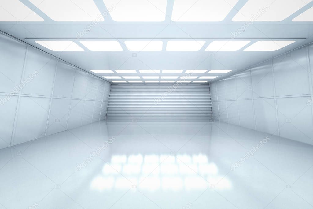 3d rendering interior white and clean empty room or factory 