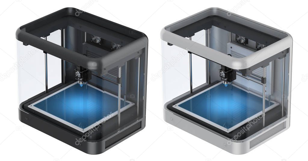3d rendering 3d printer with injector nozzle isolated