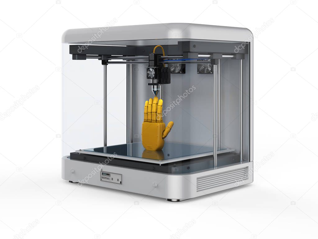 3d rendering 3d printer with robotic hand