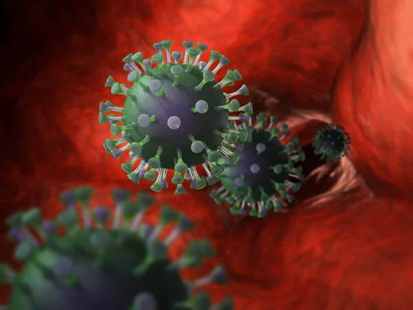 렌더링 코로나 바이러스 Coronavirus Cell 혈액내에서 Covid — 스톡 사진