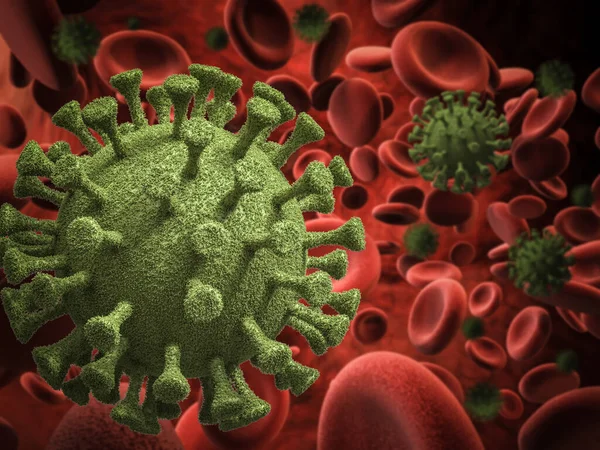 Rendering Sel Coronavirus Atau Covid Sel Penyakit Dalam Darah — Stok Foto
