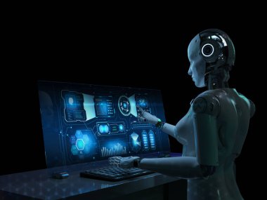 Ofiste çalışan 3d render robot otomasyon alt konseptiyle 