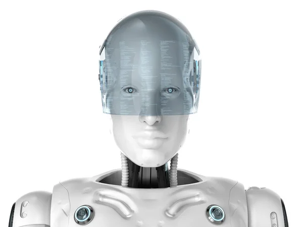 3D渲染带眼镜或耳机的女性机器人 — 图库照片