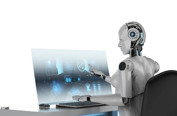 Automatisierungskonzept Mit Rendering Weiblicher Cyborg Büro — Stockfoto