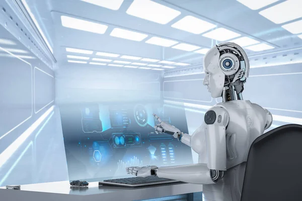 Automatizálási Munkás Koncepció Teszi Női Kiborg Dolgozik Irodában — Stock Fotó