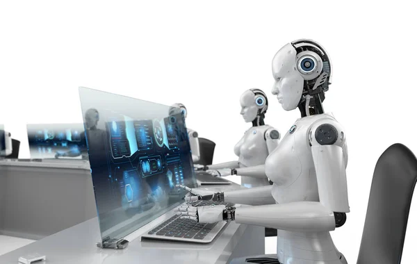 Automatisierungskonzept Mit Rendering Gruppe Weiblicher Cyborgs Büro — Stockfoto