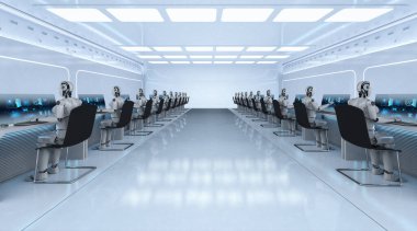 Ofiste çalışan 3d render robot otomasyon alt konseptiyle 