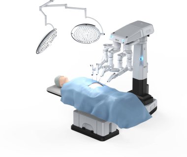 Ameliyat odasında 3D cerrahi robotla tıbbi teknoloji konsepti