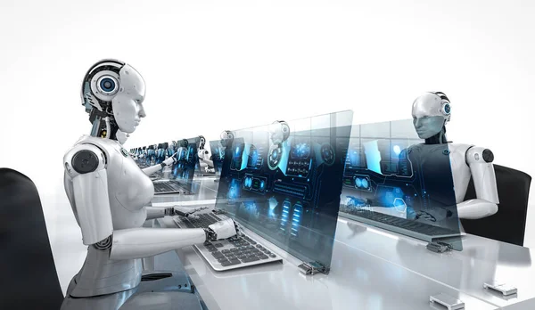 Automatisierungskonzept Mit Rendering Weiblicher Cyborgs Büro — Stockfoto
