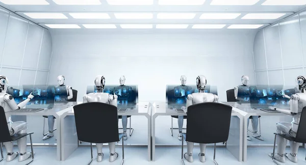 Automation Worker Concept Rendering Female Cyborgs Working Office — Stock Photo, Image