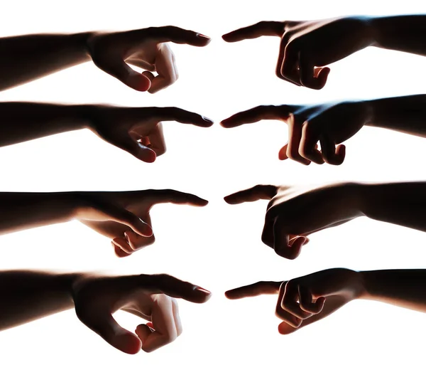 Визуализации Набор Человеческих Рук Палец Точки Изолированы Белом — стоковое фото
