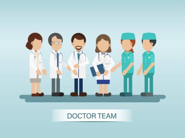 Bir dizi doktor ve cerrah karakter vektör çizimi