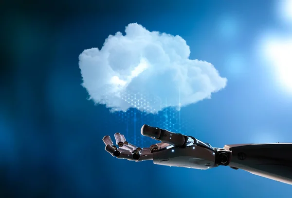 Conceito Tecnologia Computação Nuvem Com Trabalho Ciborgue Renderização Com Nuvem — Fotografia de Stock
