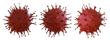 3D görüntüleme kırmızı koronavirüs hücresi veya covid-19 hücre beyaz üzerinde izole