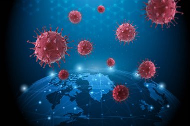 3D Coronavirus hücresi ya da covid-19 hücre salgını tüm dünyada