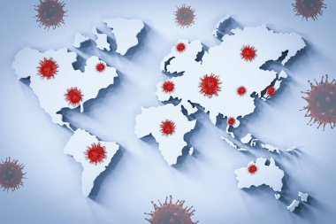3D Coronavirus hücresi ya da covid-19 hücre salgını tüm dünyada