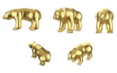 Beyaz renkte izole edilmiş 3D çokgen ayı seti