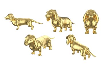 Beyaz üzerine izole edilmiş 3D çokgen dachshunds seti